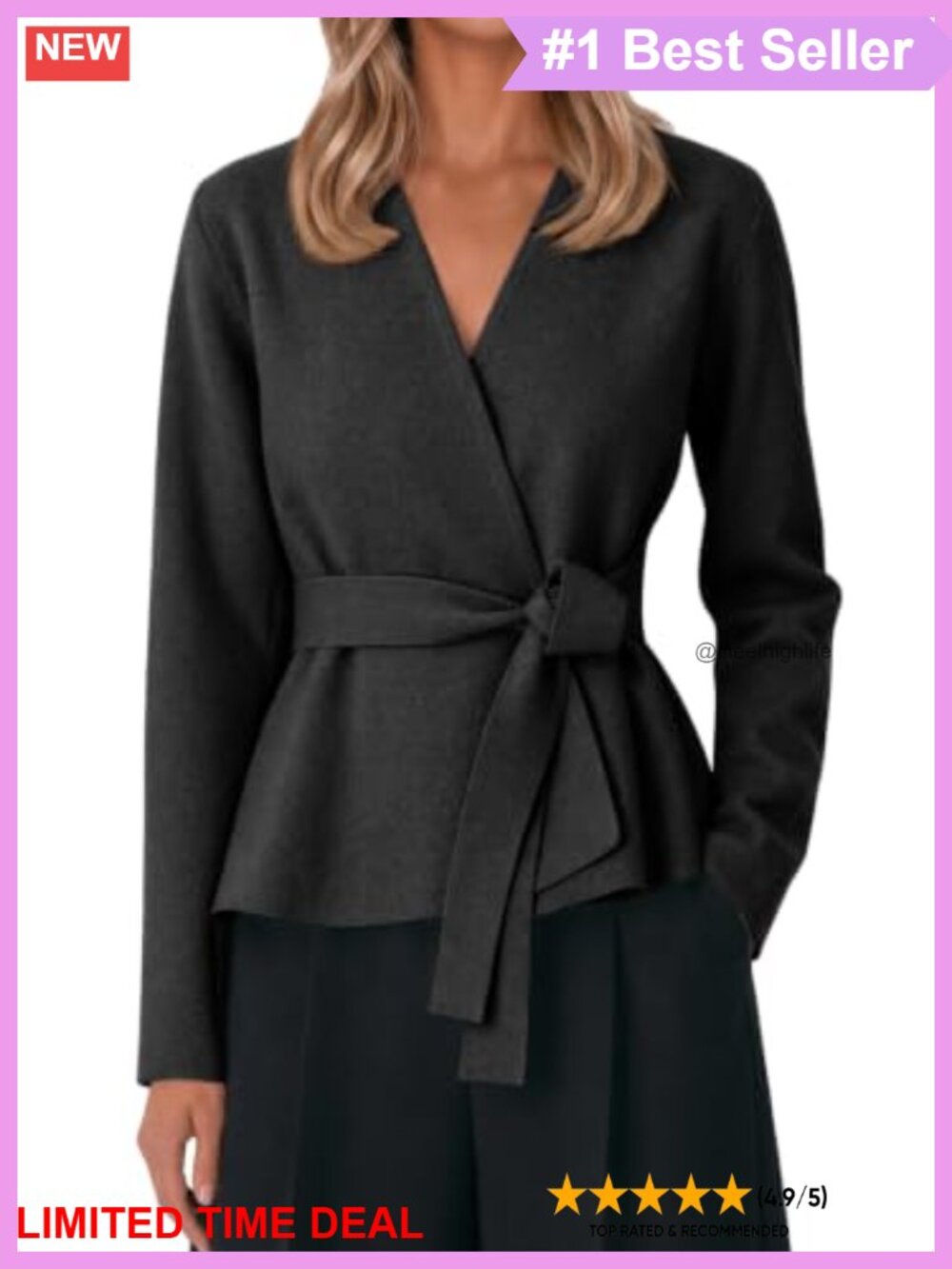 Open Front Belted Cardigan Long Sleeve Wrap V Neck Knit Sweater